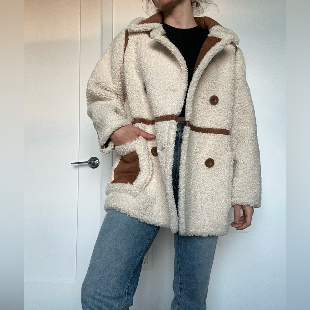 Stand Studio FR Size 32 / US 0 Chloe Double Breasted Faux Shearling Jacket